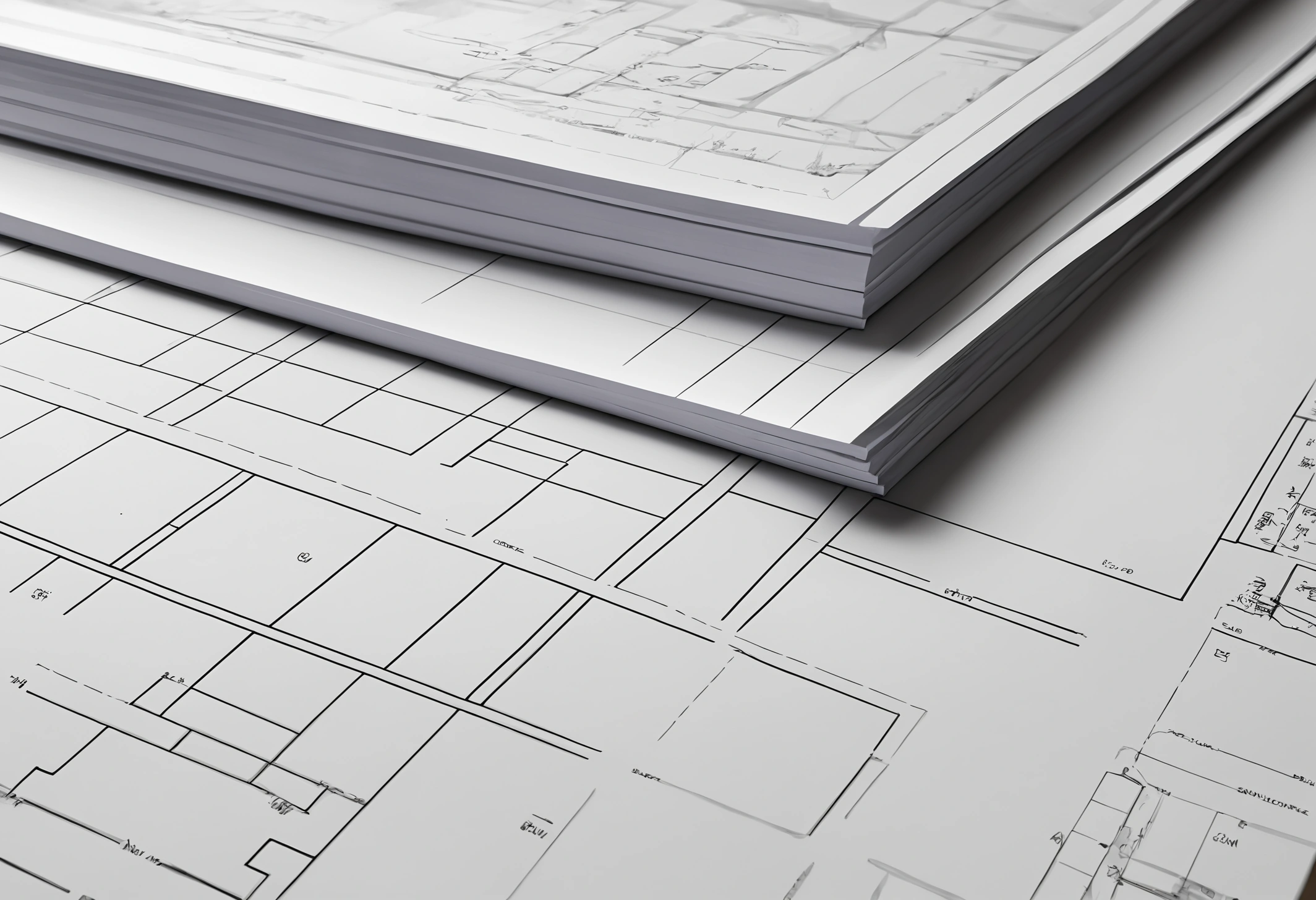 Stack of printed working drawings showing joinery sections, ceiling plans and elevations at detail scale
